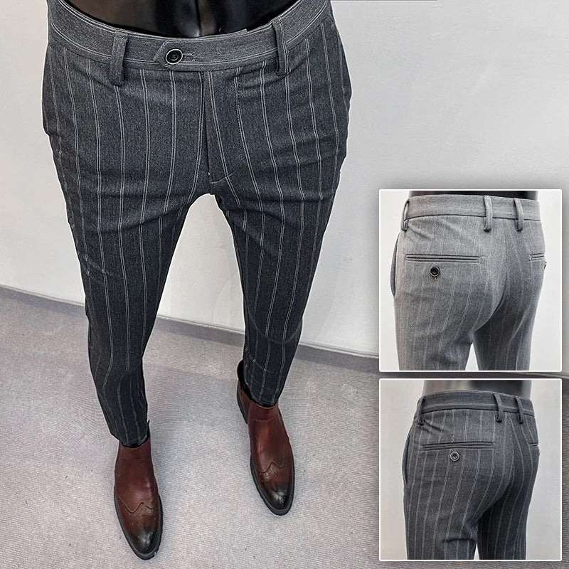 Pantalón de Vestir Hombre — Corte Slim, Rayas Elegantes