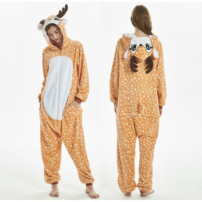 Pijama Navideño de Franela — Diseño Reno y Mariposa, Manga Larga