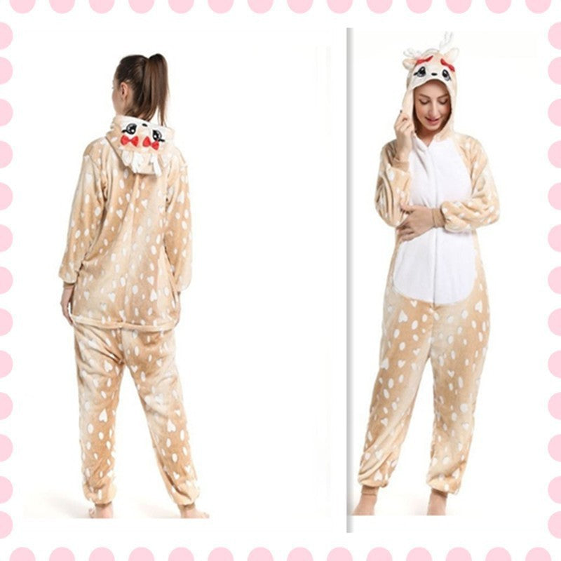 Pijama Navideño de Franela — Diseño Reno y Mariposa, Manga Larga