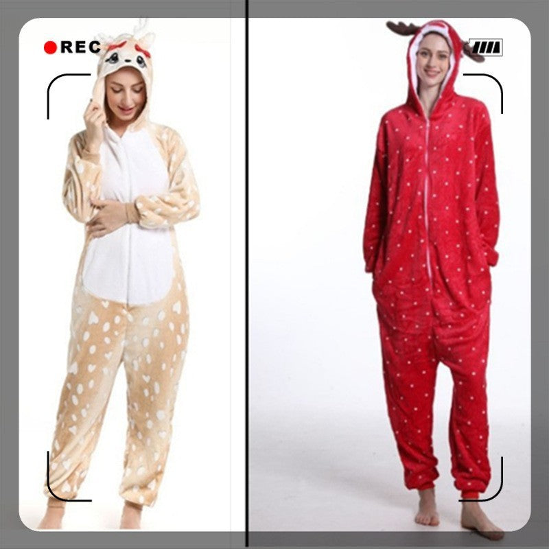 Pijama Navideño de Franela — Diseño Reno y Mariposa, Manga Larga