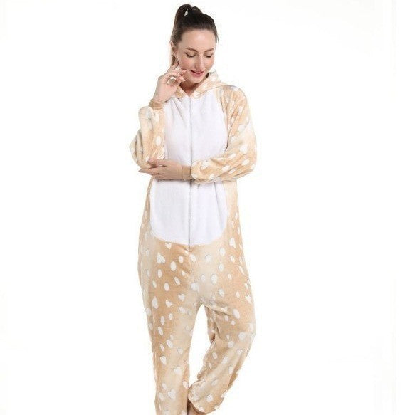 Pijama Navideño de Franela — Diseño Reno y Mariposa, Manga Larga