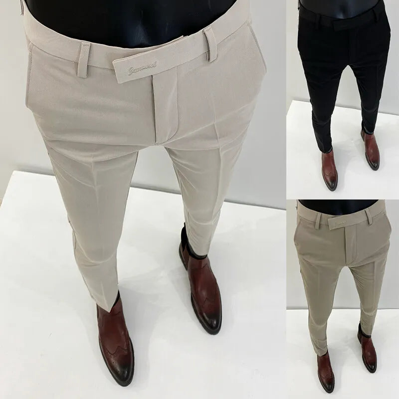 Pantalón de Vestir Hombre — Corte Slim, Rayas Elegantes