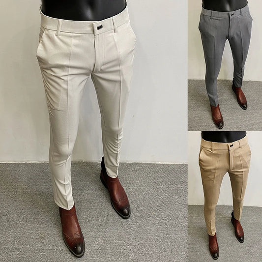 Pantalón de Vestir Hombre — Corte Slim, Rayas Elegantes