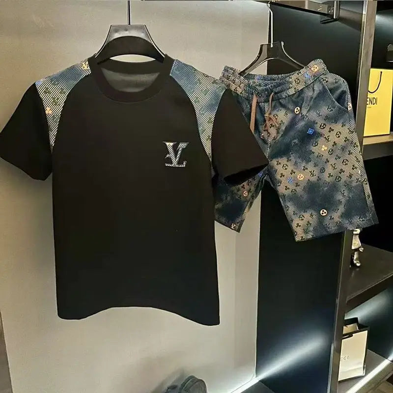 Conjunto Hombre Verano — Camisa y Pantalón Corto con Print Contrastado